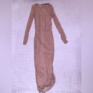 Zara Elegant Tan Long Sleeve Dress